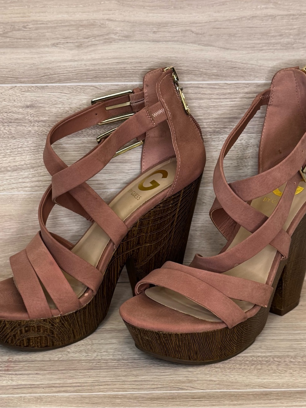 G by Guess Sissy Dusty Rose Faux Suede Wedge Heel/Platform Sandals